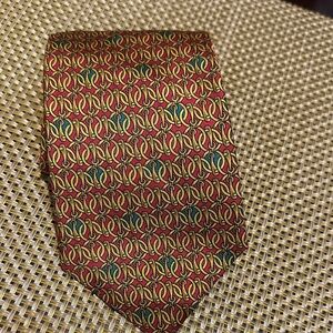 Burberry Red and Yellow Patterned Tie